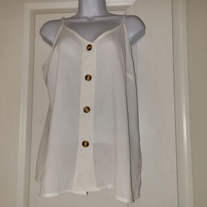 Women's Unbranded White Camisole with Brown Buttons, Size M